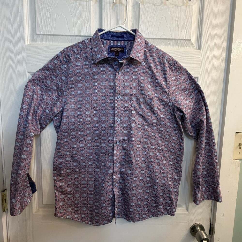Johnston & Murphy Men's Long Sleeve Geometric Print Button Down Shirt Size L